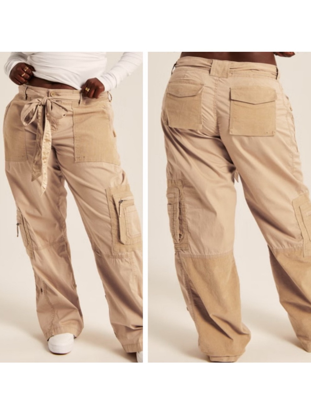 Vintage Y2K Abercrombie & Fitch Patchwork Tan Cargo Pants Size 4R - Picture 2 of 11